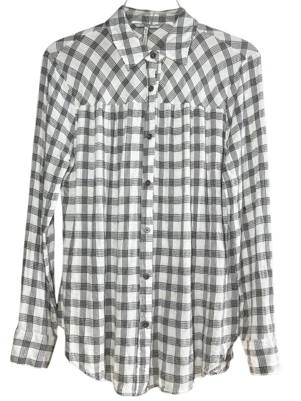 BKE Eased Fit Rayon Plaid Button Down in White/Black Womens S